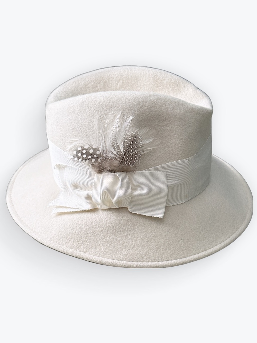 Sophisticated Effortless White Wool Pinched Fedora Hat Betmar New York